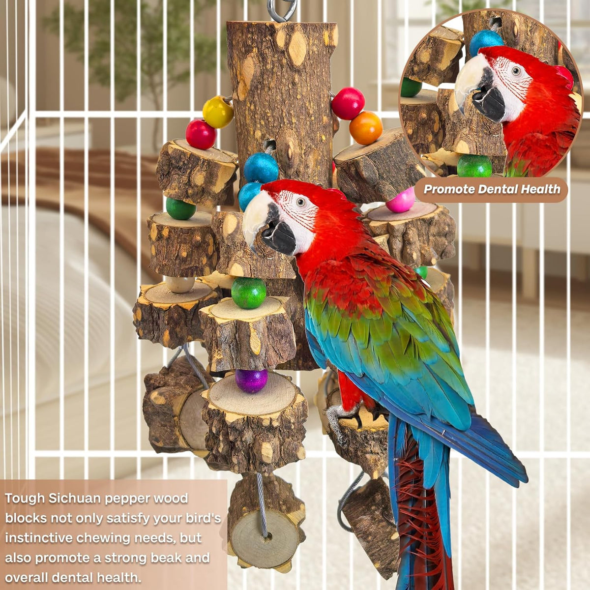 PINVNBY Large Bird Parrot Toys, Natural Wooden Blocks Chew Toy, Durable Cage Bite for African Grey