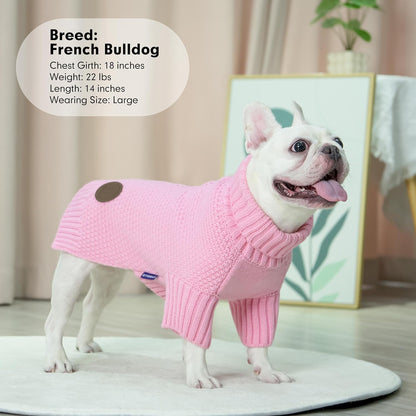 cyeollo Turtleneck Dog Sweater Soft Knitwear Pullover Sweaters with Leash Hole Pet Clothes for Cold