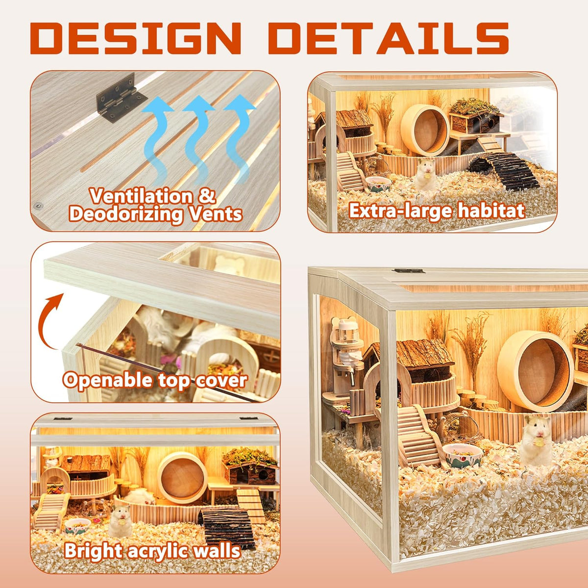Prolee Hamster Cage Chewproof Wooden 24 Inch Guinea Pig Cages Mice and Rat Habitat Openable Top