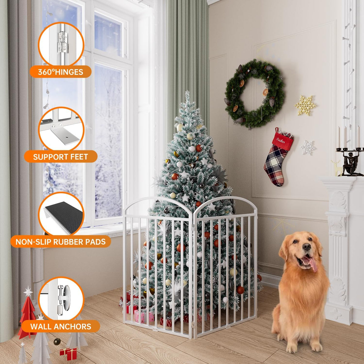 2 Panles Full Matel Freestanding Dog Gates with Door, 48"Extra Wide 36"Tall Free Standing Dog Pet