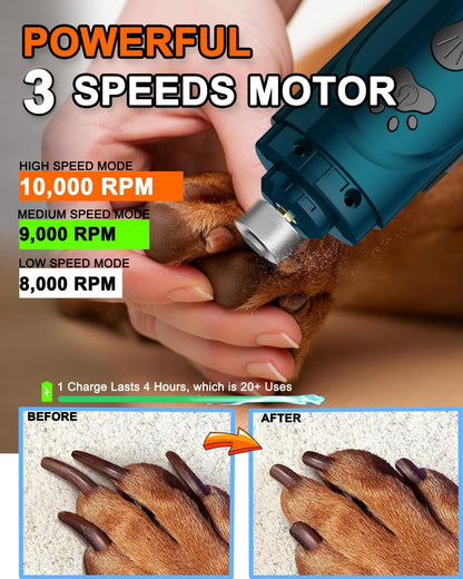 Dog Nail Trimmers and Dog Nail Clippers Kit, Whisper Quiet Electric Grinder with Light, for Small