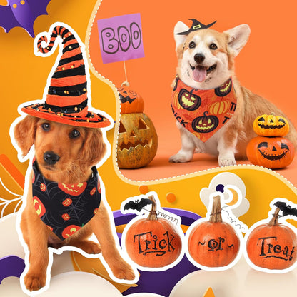 Abbylike 50 Pcs Halloween Dog Bandanas Bulk Pumpkin Bandanas for Dogs Triangle Kerchief Bibs Scarf