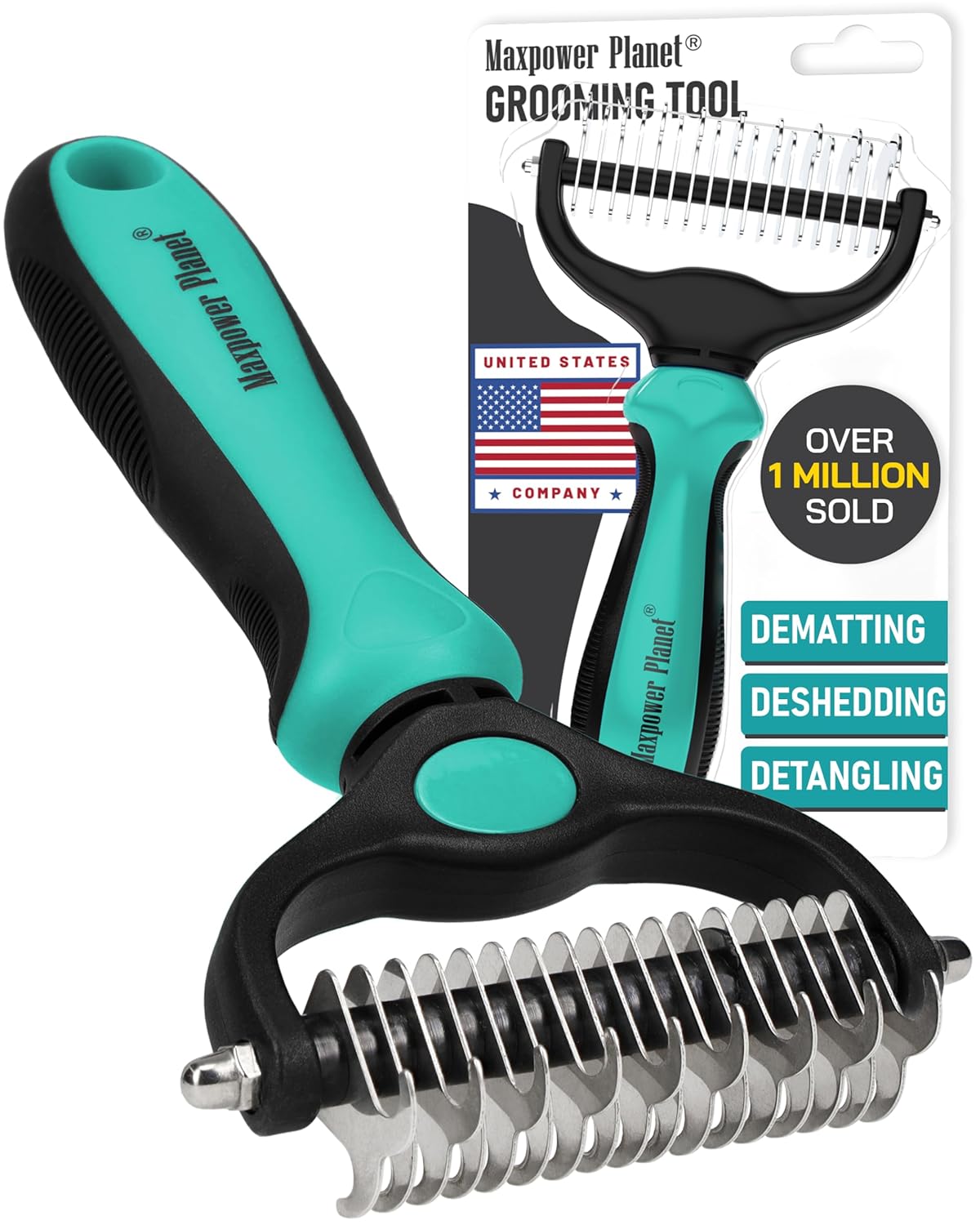 Maxpower Planet Hair Brush - Double Sided Shedding, Dematting Undercoat Rake for Dogs and Cats