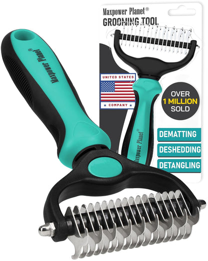 Maxpower Planet Hair Brush - Double Sided Shedding, Dematting Undercoat Rake for Dogs and Cats