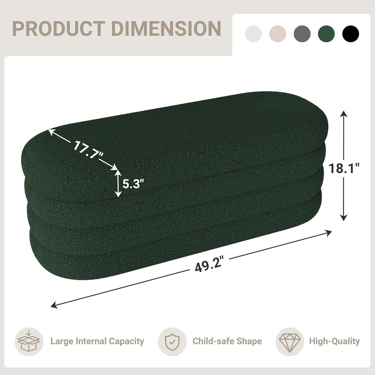 Storage Ottoman Bench 49.2 Inch Upholstered Fabric Storage Bench for Bedroom End of Bed Aesthetic