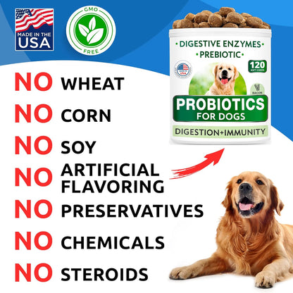 Bark&Spark Dog Probiotics & Digestive Enzymes (Gut Health) Allergy & Itchy Skin - Pet Diarrhea Gas