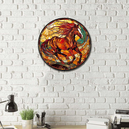 Lygond Metal Sign Tin Sign Circular Stained Glass American Mustang Garden Tin Sign for Gift 8×8