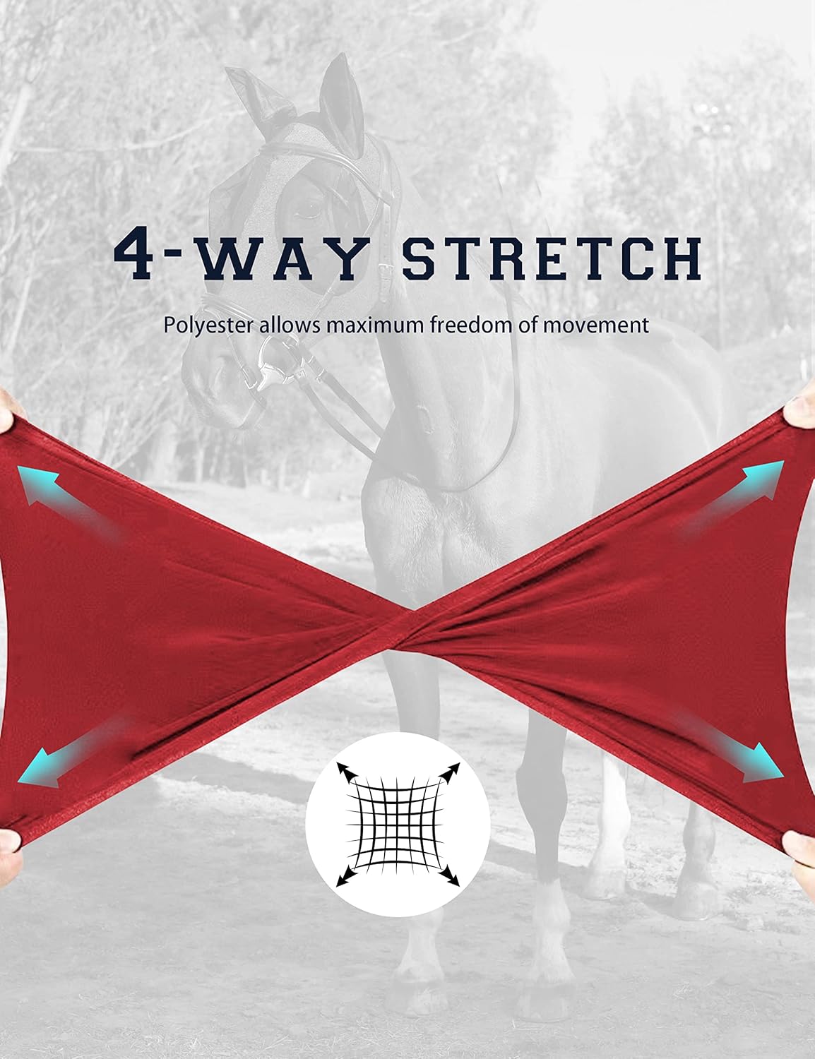 Horse Fly Mask with Ears, UV Protection Mask for Horses, Elasticity Mask with Big Mesh Eye Covers