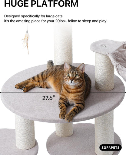 Extra Large Cat Tree Tower for Indoor Cats Large Adult, Maine Coon Cat Tree with Hammock (Begin