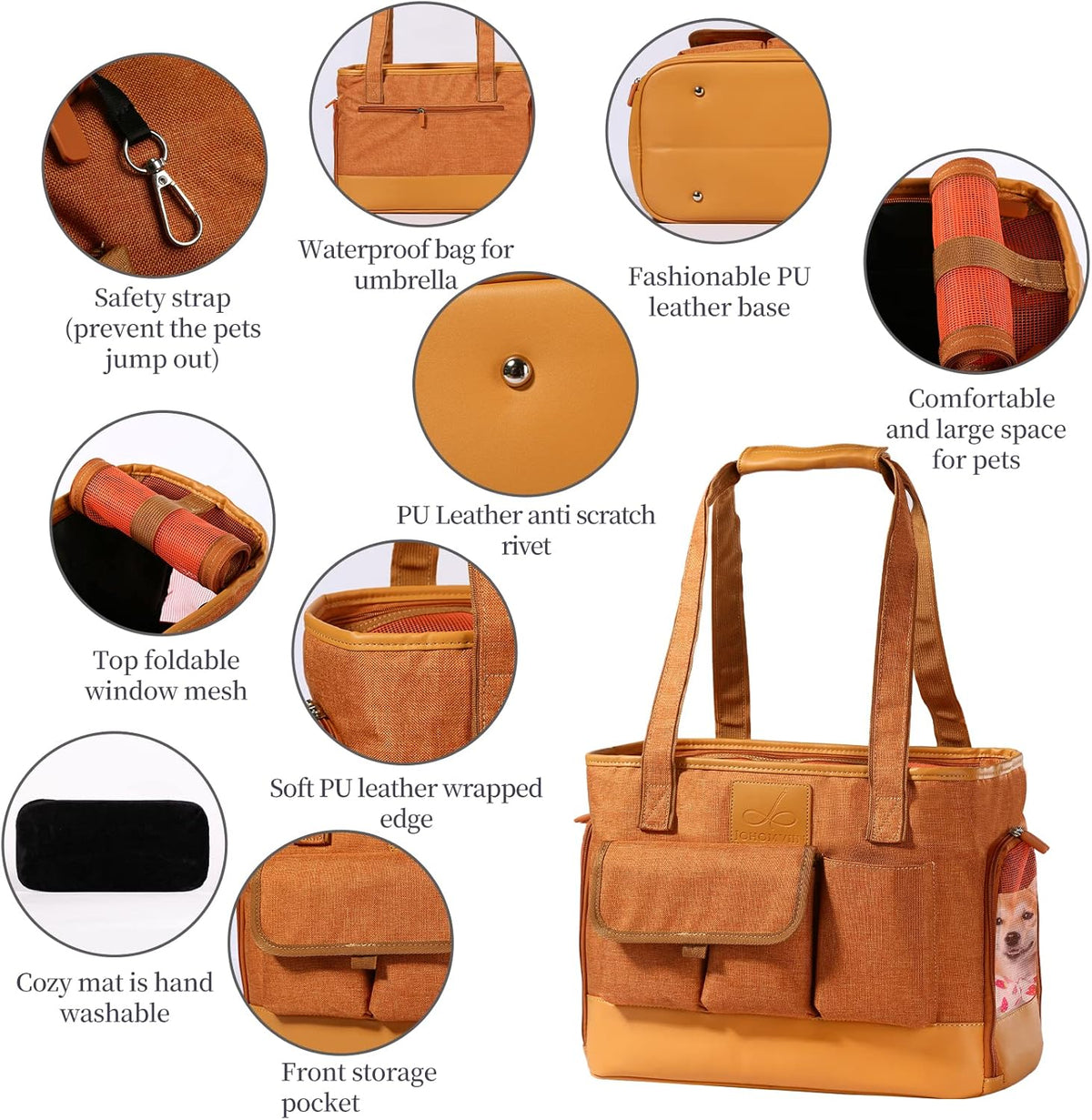 Cat Carrier, Dog Carrier, Pet Carrier, Foldable Waterproof Premium PU Leather Oxford Cloth Dog