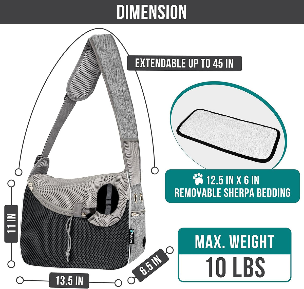 PetAmi Small Dog Sling Carrier, Soft-Sided Crossbody Puppy Carrying Purse Bag, Adjustable Sling Pet