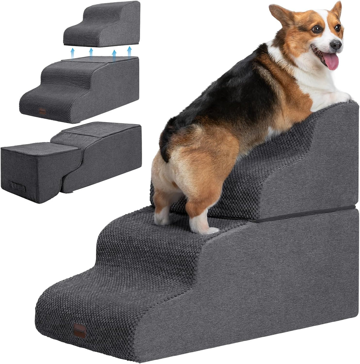 Dog Stairs for High Beds, 4-Step Dog Steps for Small Dogs and Cats, Foldable Pet Stairs for High