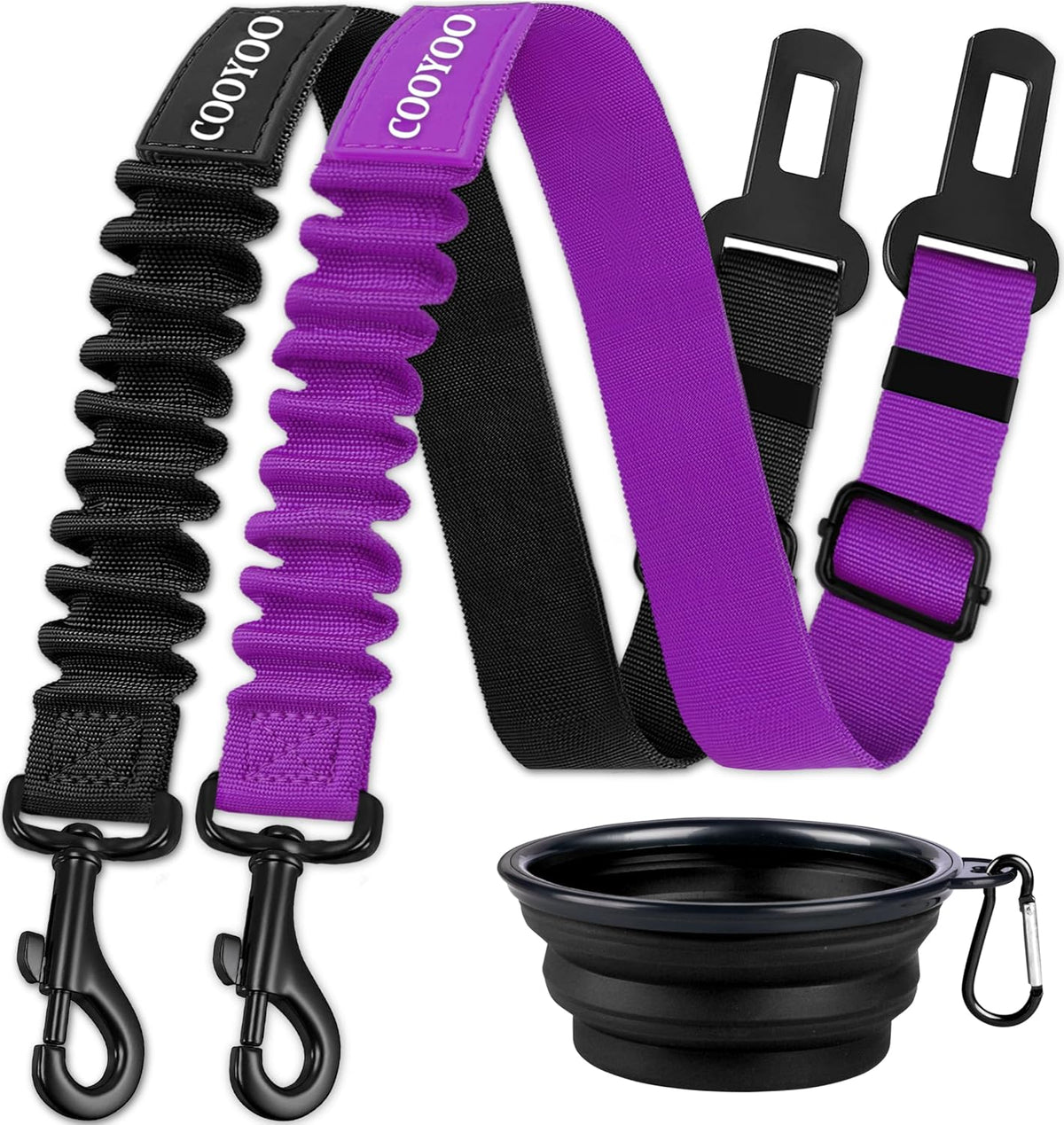 COOYOO Dog Seat Belt,3 Piece Set Retractable Dog Car Harness Adjustable for Vehicle Nylon Pet
