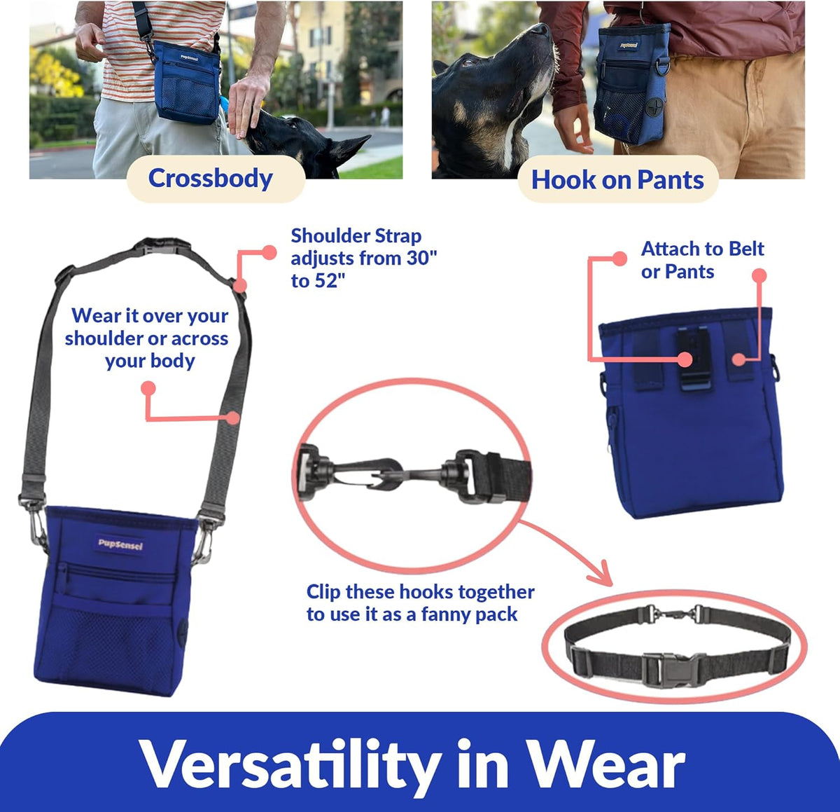 Dog Treat Pouch, Durable Oxford Polyester, No-Spill Magnetic Closure, Treat Pouches for Pet