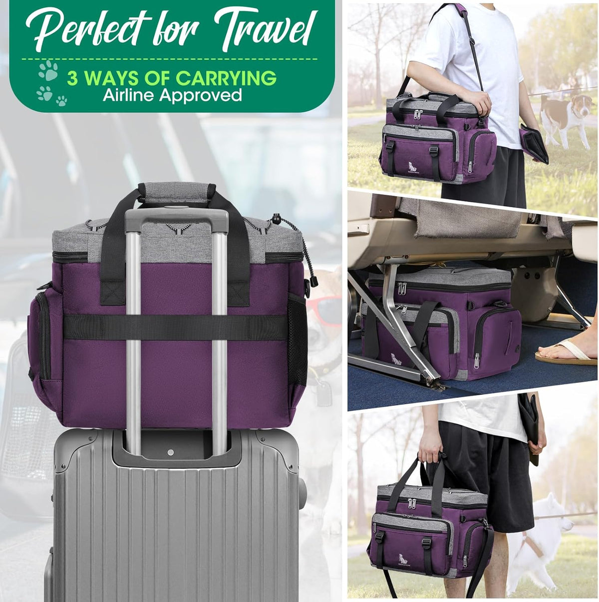 IGOLUMON Dog Travel Bag Large Pet Travel Bags Set for Supplies Weekend Dog Travel Kit Tote
