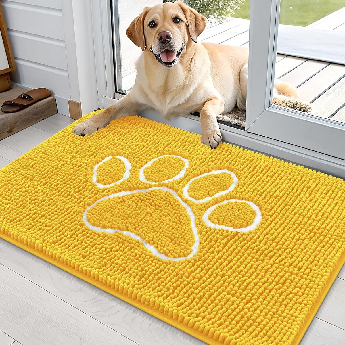 OLANLY Door Mat for Muddy Dog Paws 36x24, Ultra Absorbent Chenille Mud Doormat with Paw Print
