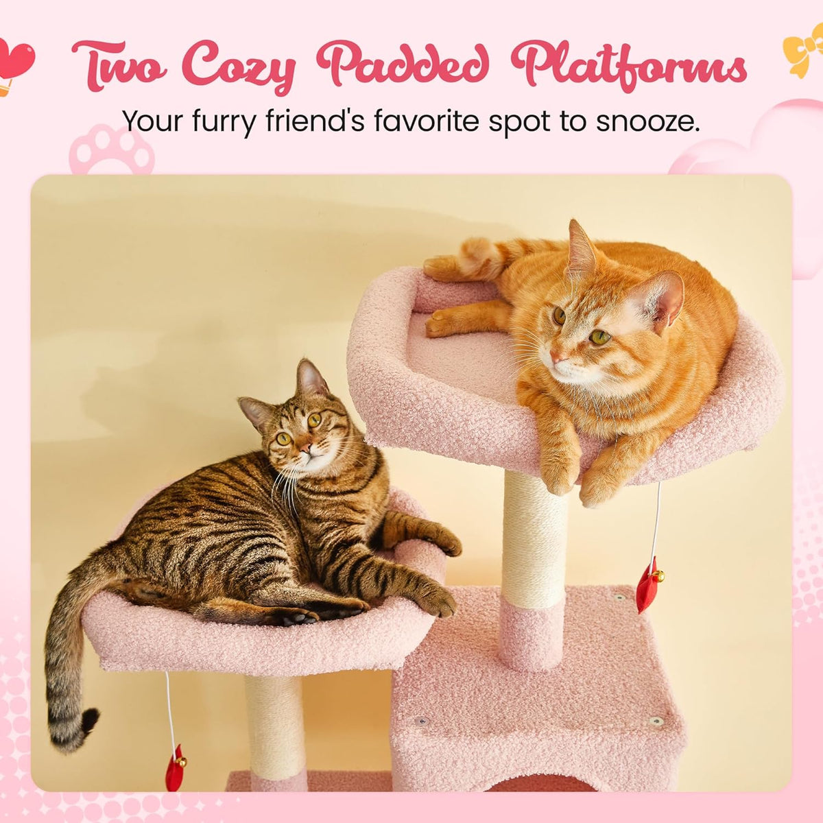 MWPO Cute Cat Tree, 70.1-Inch Tall Pink Cat Tower for Indoor Cats Large Adult, Multi-Level Cat