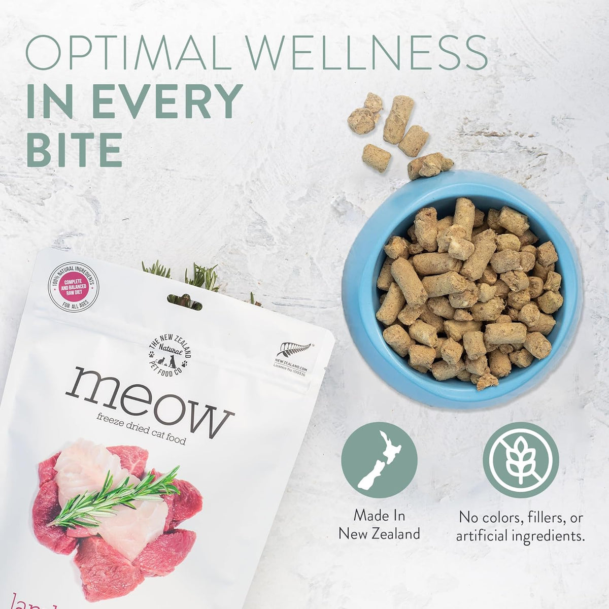 Meow Freeze Dried Cat Food - Beef & Hoki Recipe, High Protein Cat Treats, Meals & Toppers, Dry Cat