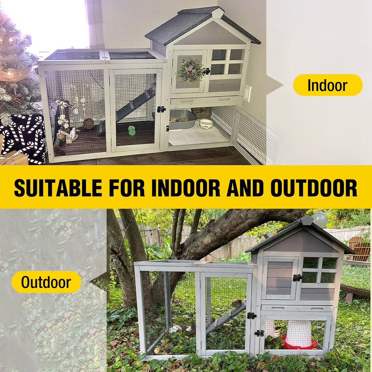 Aivituvin Rabbit Hutch Indoor Bunny Cage Outdoor with Run Chicken Coop Guinea Pig House with