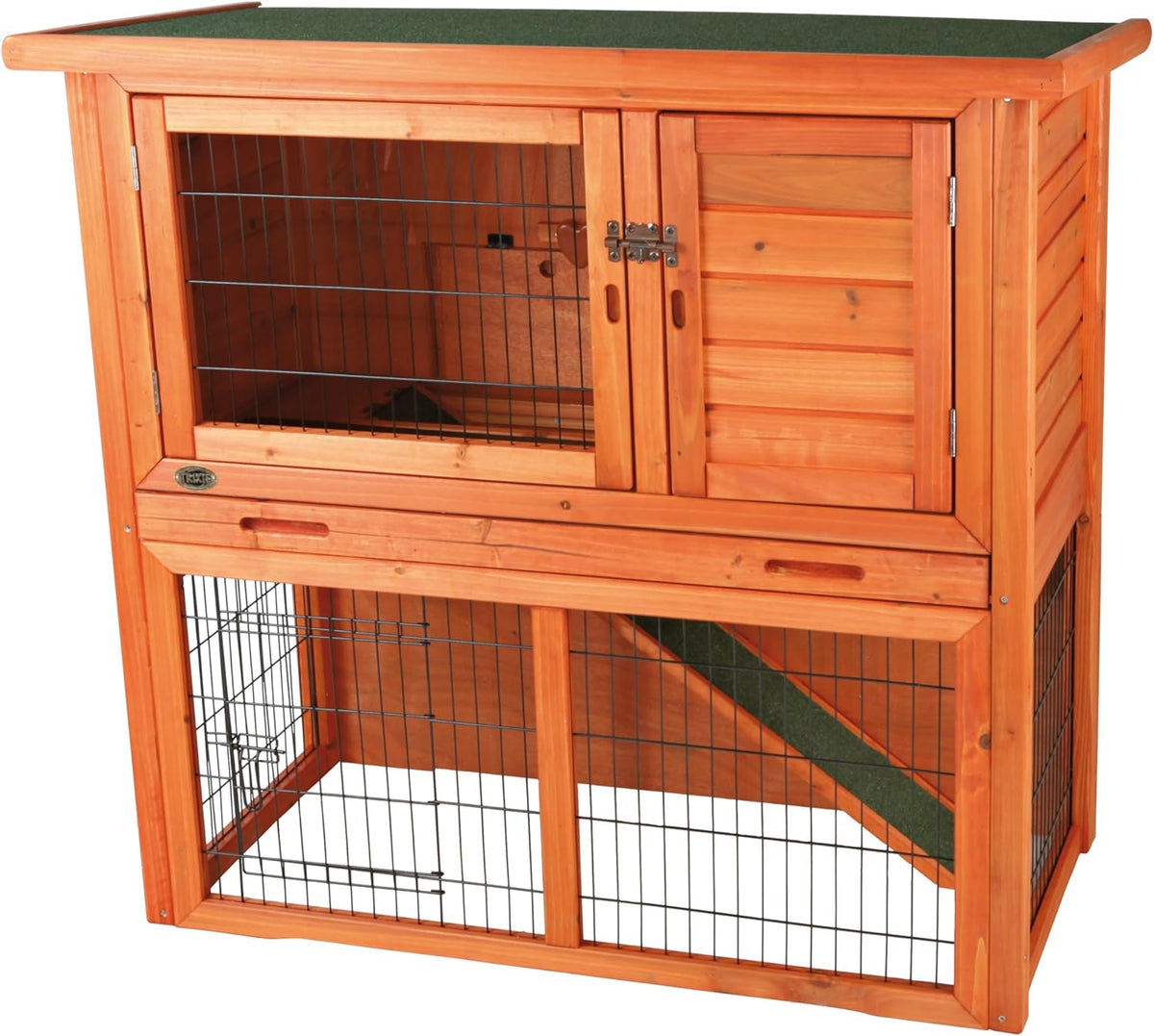 TRIXIE natura Outdoor Rabbit Hutch with Run - 2-Story Rabbit Cage with Non-Slip Ramp - Medium