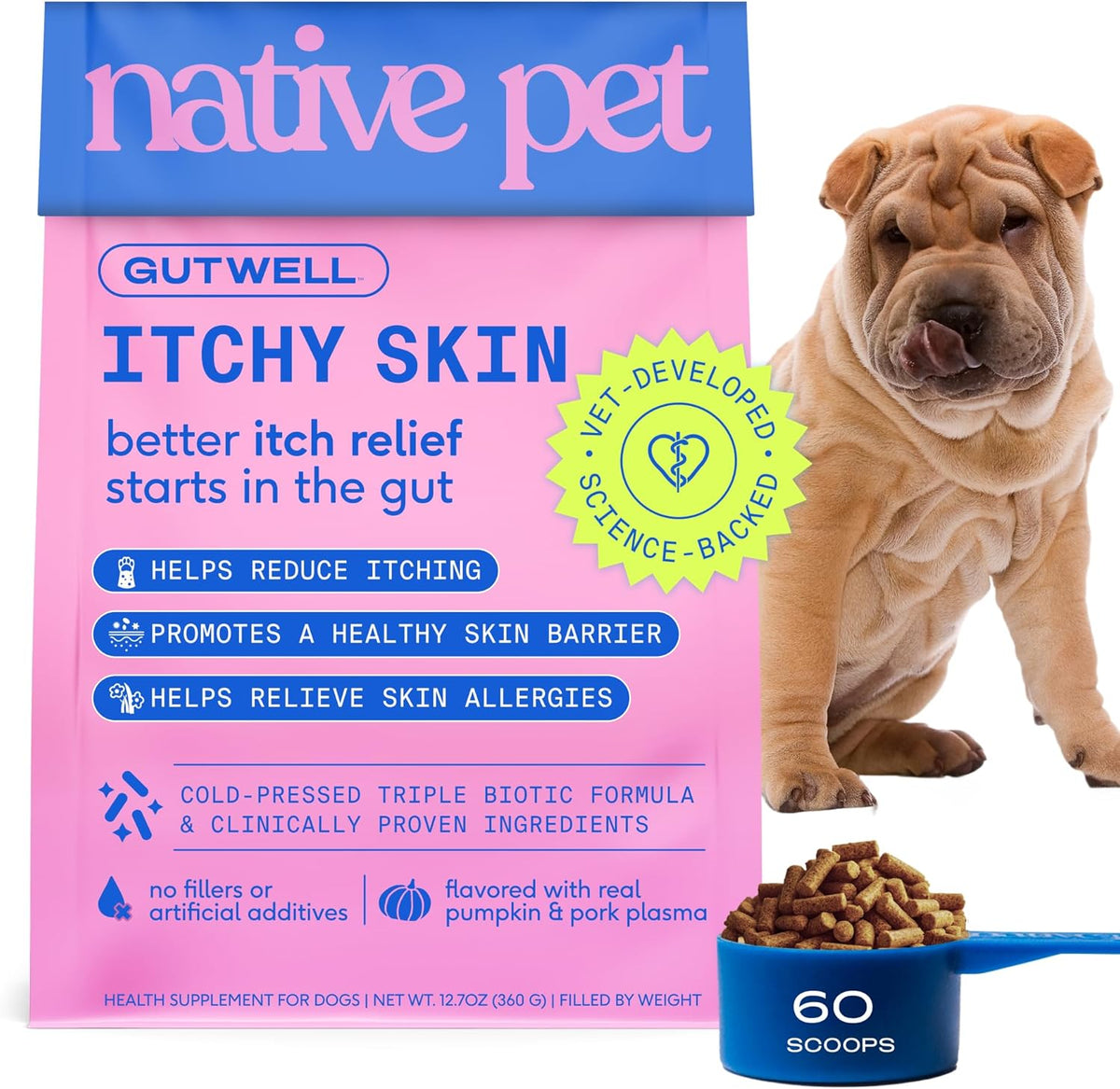 GutWell Itchy Skin - Dog Itching Skin Relief & Seasonal Allergy Itch Relief for Dogs - Promotes