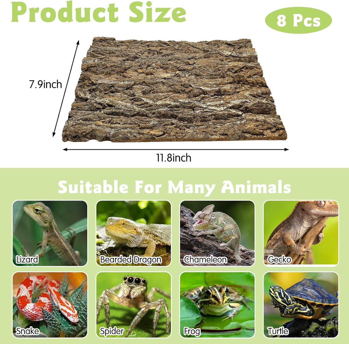 kathson 8Pcs Cork Tile Background Bark 11.8”Lx7.9”W Reptile Tank Background Terrarium Backdrop Wall
