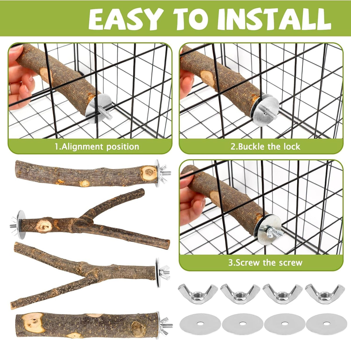 Natural Wood Bird Perches for Cage, Parrot Perch Stand & Platform, Bird Cage Accessories for