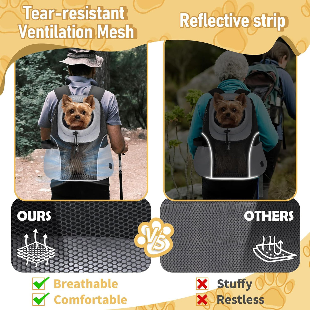 WOYYHO Pet Dog Carrier Backpack Small Dog Front Backpack Ventilated Mesh Dog Travel Back Pack with