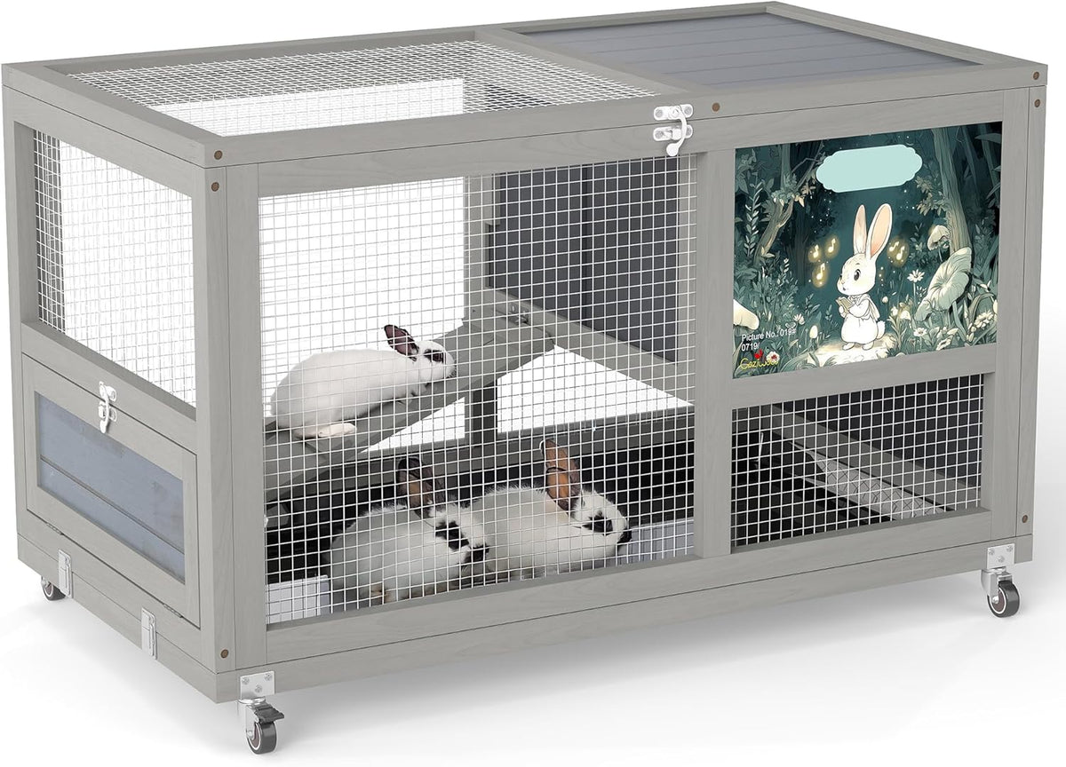 COZIWOW Fashionable Wood 36In Rabbit Hutch Indoor on Wheels Bunny Cage Outdoor Rabbit Cage with