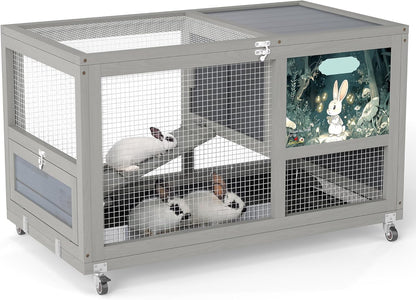 COZIWOW Fashionable Wood 36In Rabbit Hutch Indoor on Wheels Bunny Cage Outdoor Rabbit Cage with