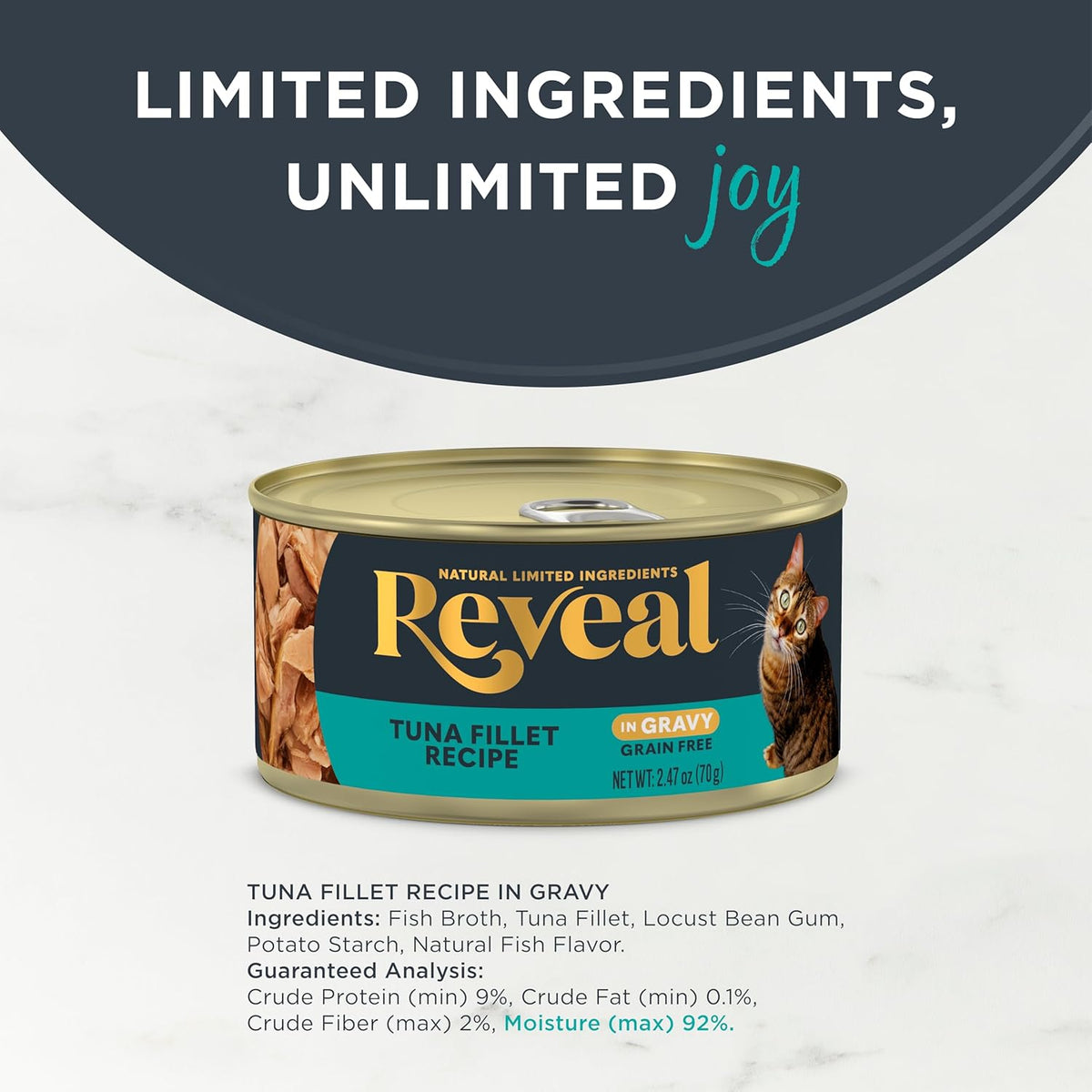 Reveal Natural Wet Cat Food, 24 Pack, Limited Ingredient, Grain Free Food for Cats, Tuna in Gravy