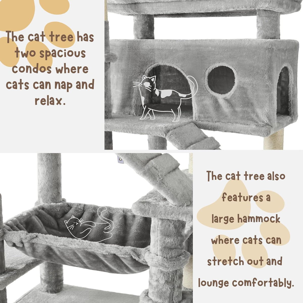 Cat Tree, 80-Inch Large Cat Tower with 9 Scratching Posts, 2 Perches, 2 Caves, 2 Basket, 2 Stairs