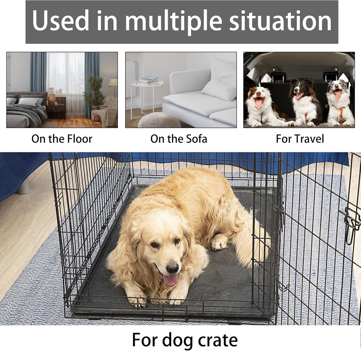 KHONSU PET Dog Bed Mat for Crate 1.1in Slim Cooling Pad Reversible Flannel & Waterproof Canva for