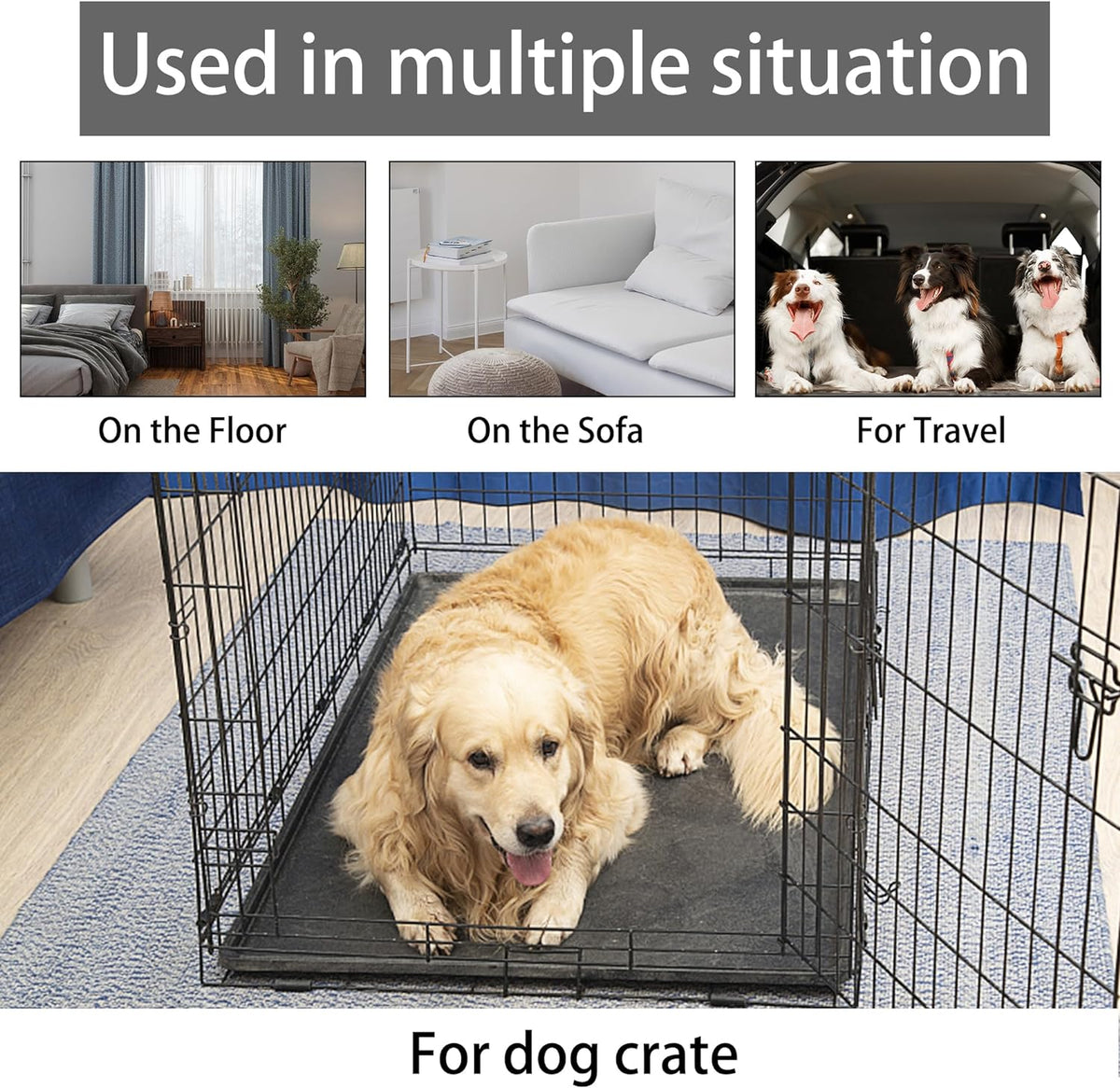 KHONSU PET Dog Bed Mat for Crate 1.1in Slim Cooling Pad Reversible Flannel & Waterproof Canva for