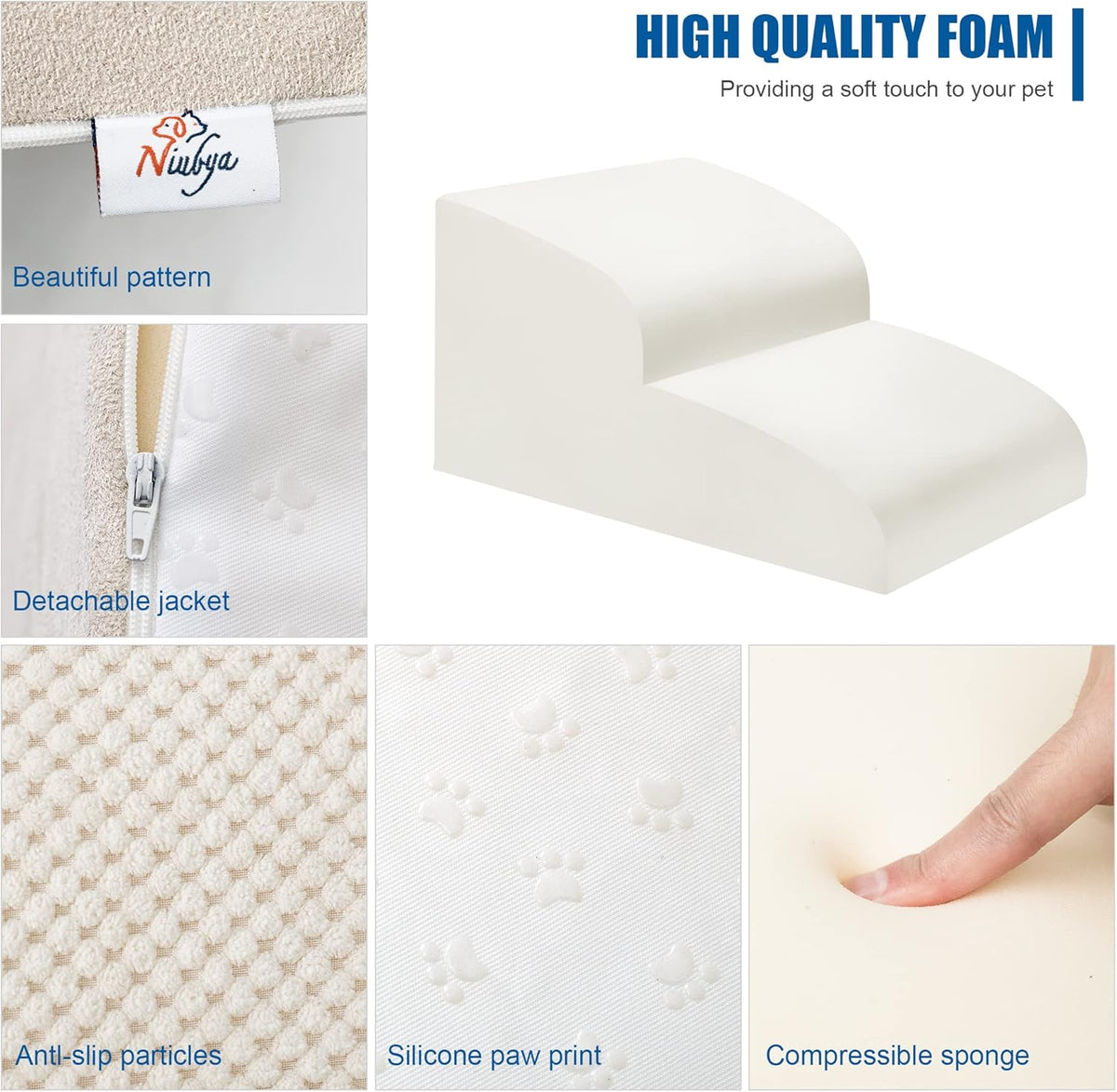 Dog Stairs for Small Dogs - High Density Foam Pet Steps, Extra Wide Dog Ramp with Non-Slip Bottom