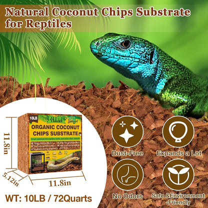 Halatool 10LB Coconut Chips Substrate for Reptiles 72QT Natural Coco Husk Snake Bedding for Ball