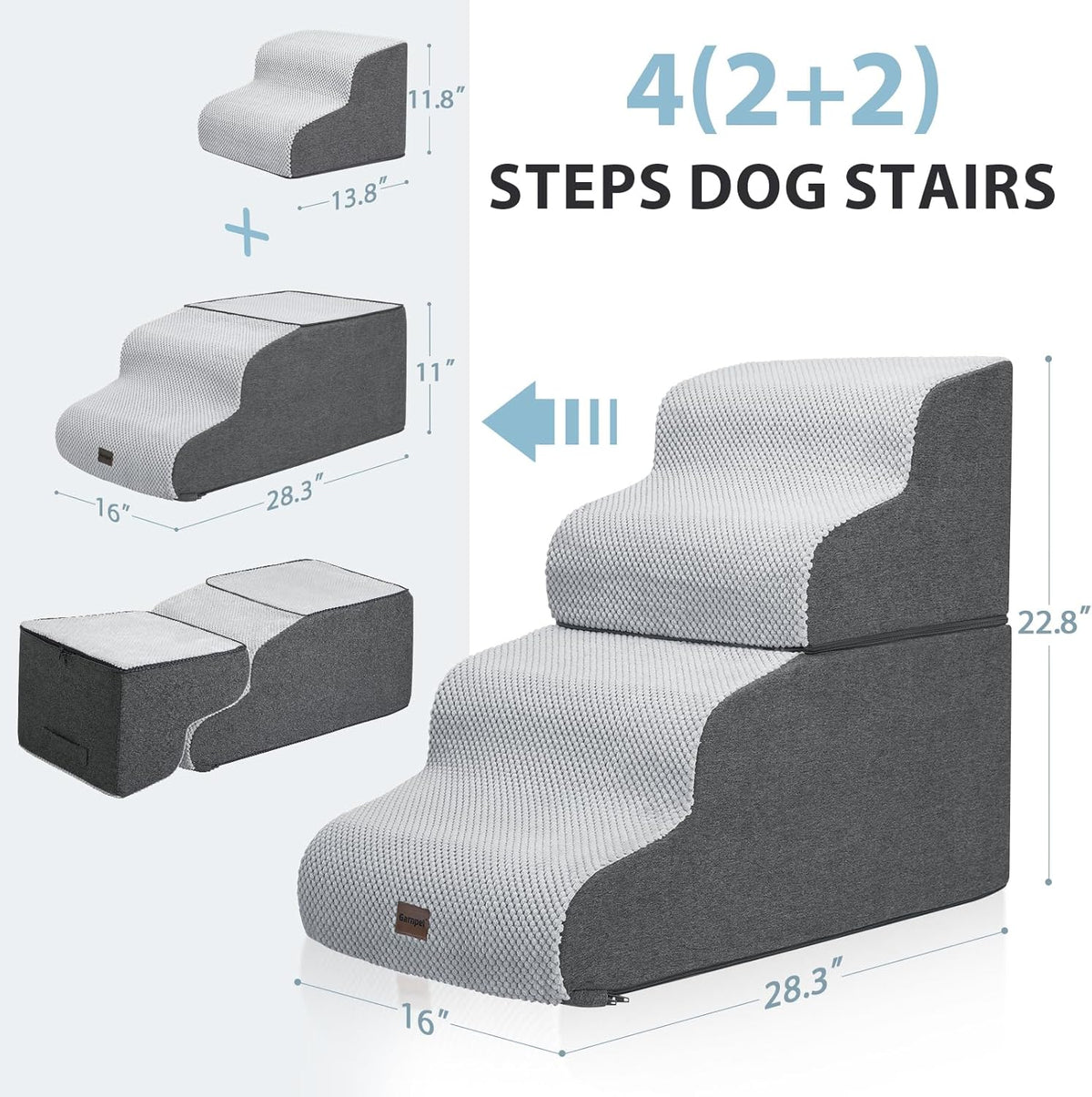 Dog Stairs for High Beds, 4-Step Dog Steps for Small Dogs and Cats, Foldable Pet Stairs for High