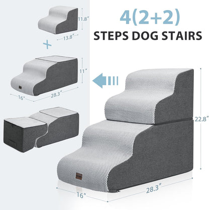 Dog Stairs for High Beds, 4-Step Dog Steps for Small Dogs and Cats, Foldable Pet Stairs for High