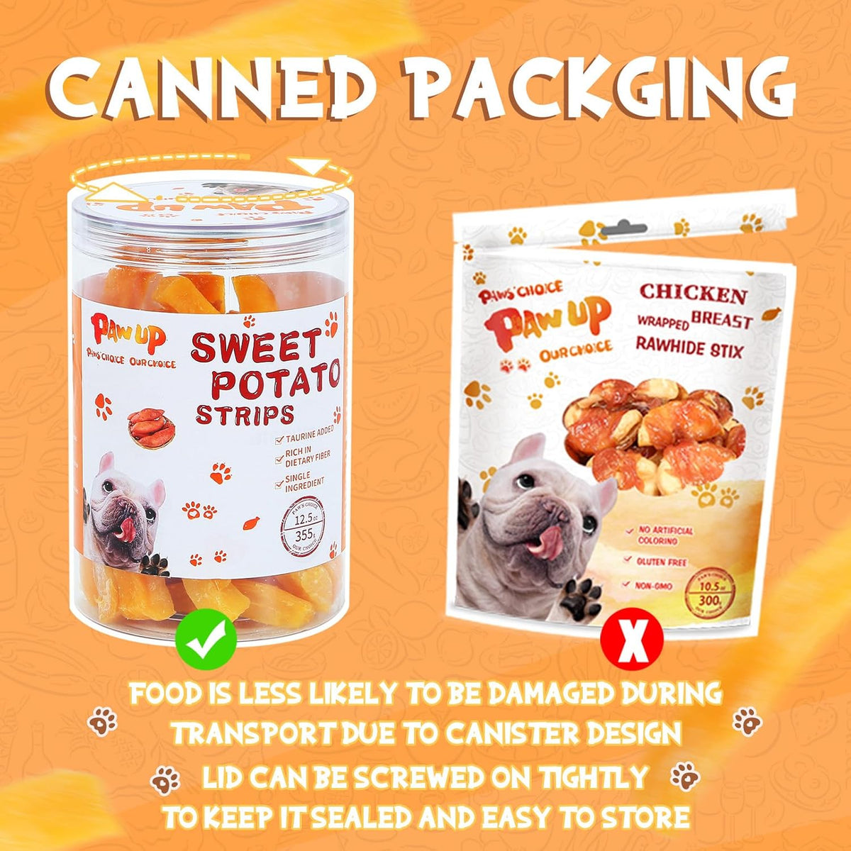 PAWUP Sweet Potatoes Strips Dog Treats - Single Ingredient Soft Chews w/Taurine, Chewy Sticks for