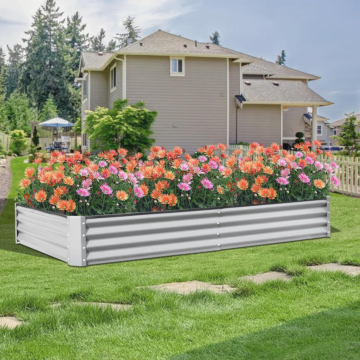 Domi Galvanized Raised Garden Bed, 6x3x1Ft Thickening Metal Planter Box for Vegetables Bottomless