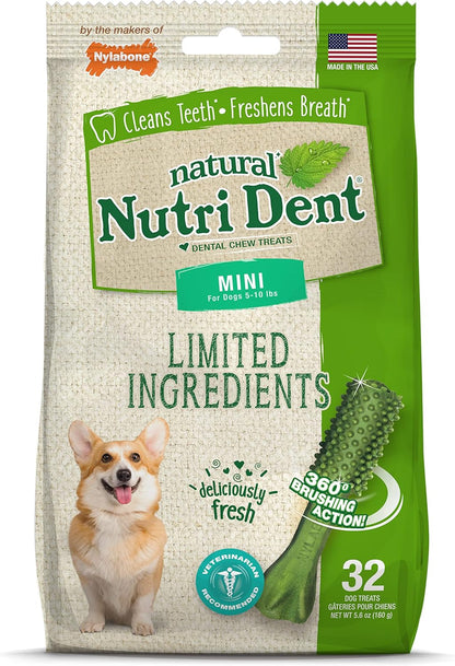Nylabone Nutri Dent Dog Dental Chews - Natural Dog Teeth Cleaning & Breath Freshener - Dental