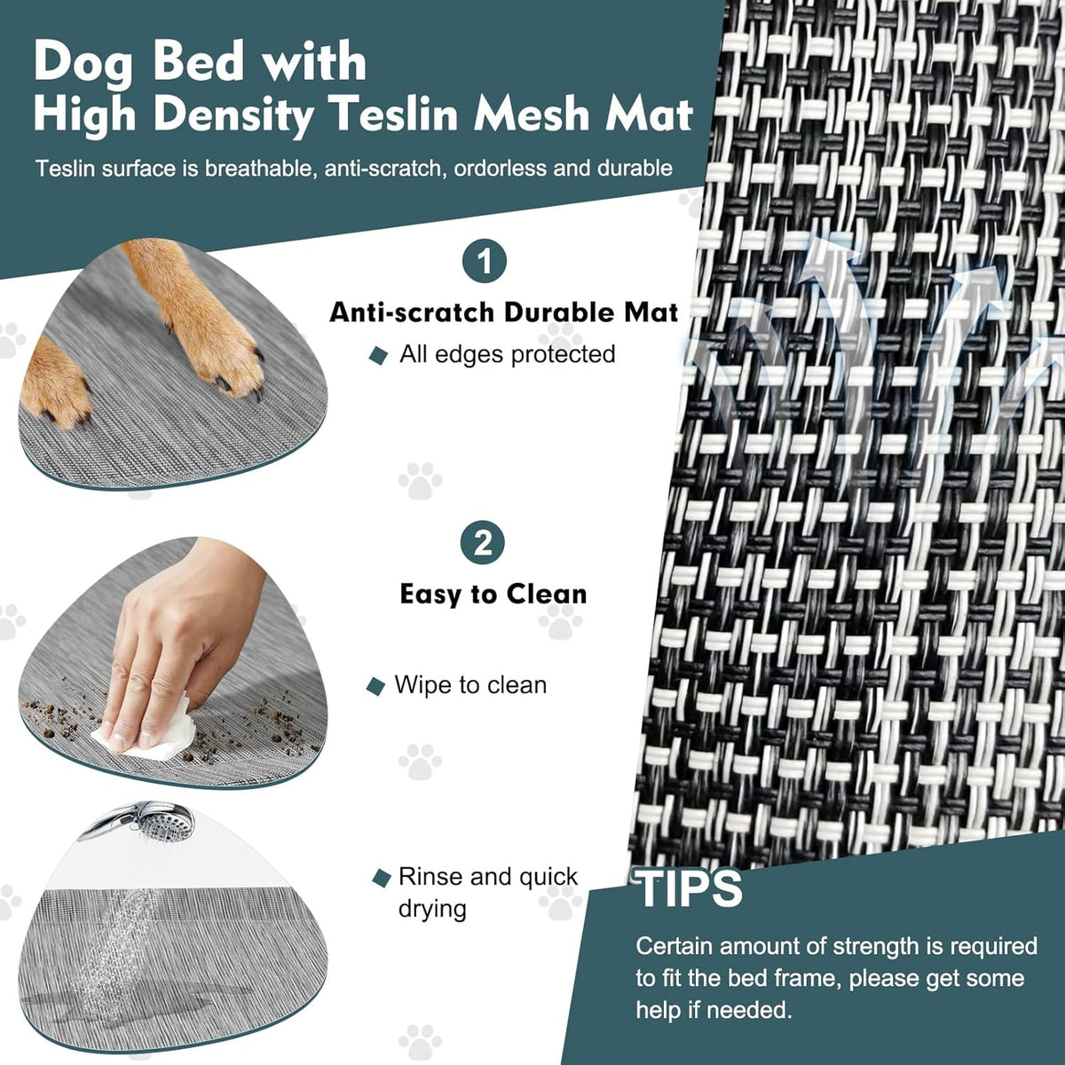 Upgraded Elevated Dog Bed with Canopy, Portable Raised Outdoor Dog Bed with Stable Anti-Slip Feet