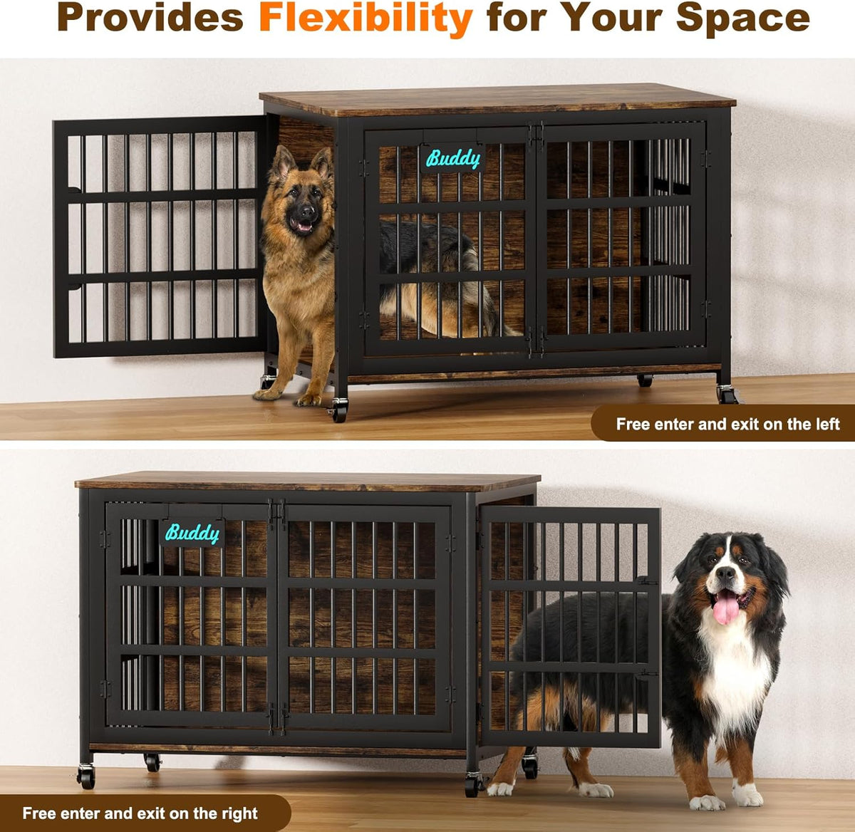 EasyCom 48"/42"/33" Dog Crate Furniture with Name Tag, Heavy Duty Dog Kennel Indoor for Large Dogs