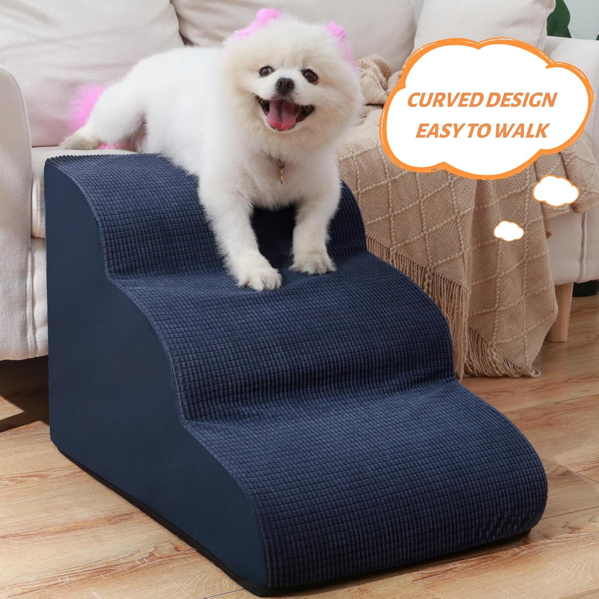 Dog Stairs and Steps for Beds Or Couches, 3-Step Pet Stairs & Steps for Small Dogs and Cats, Soft