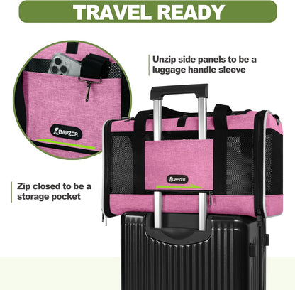 Cat Carrier 18x11x11 Delta Airline Approved, Easy Load Soft Pet Plane Travel Bag 15 pounds, Teacup