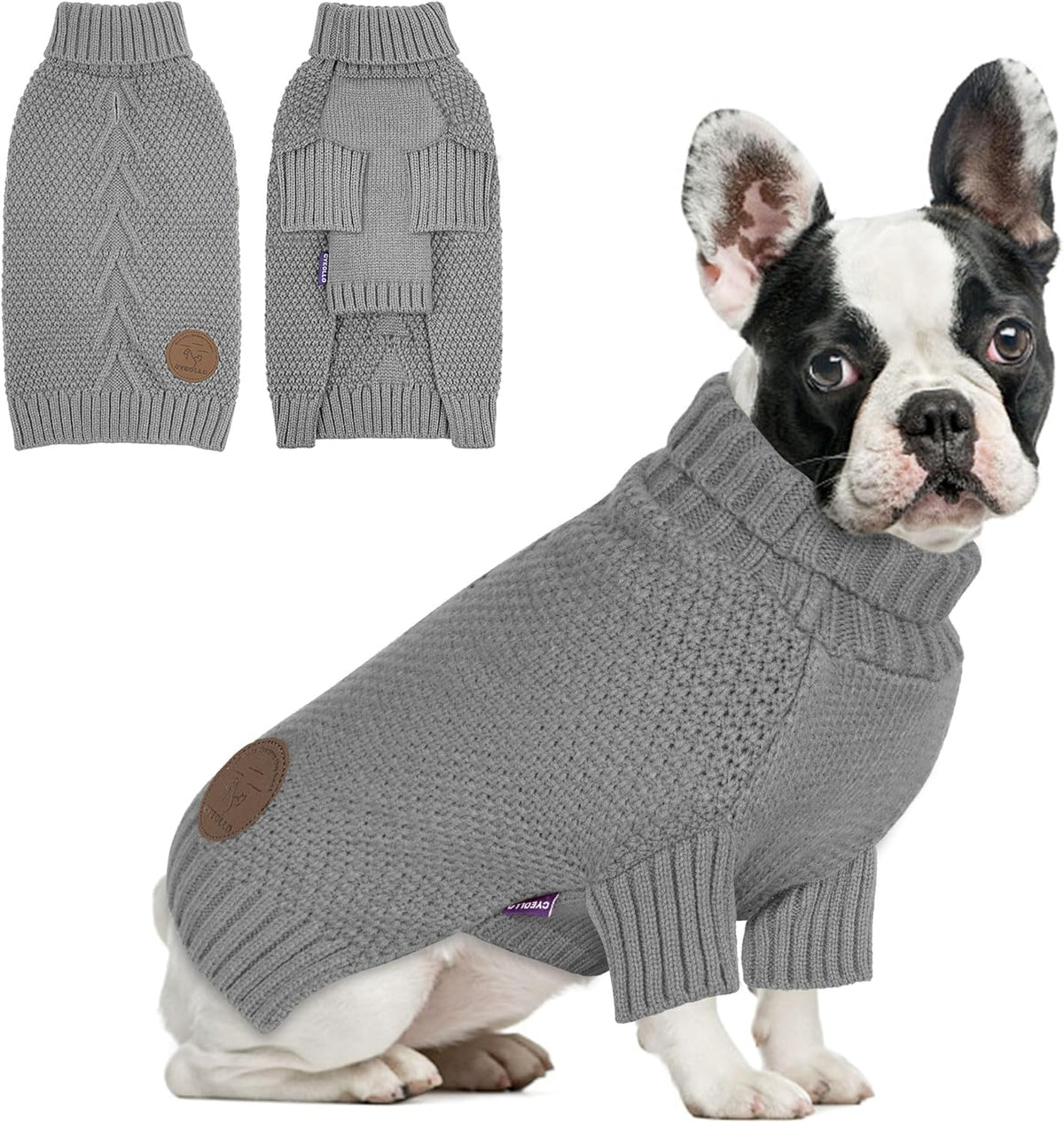 cyeollo Dog Sweaters Turtleneck Knitted Sweater with Leash Hole Winter Pet Clothes Dog Sweaters for