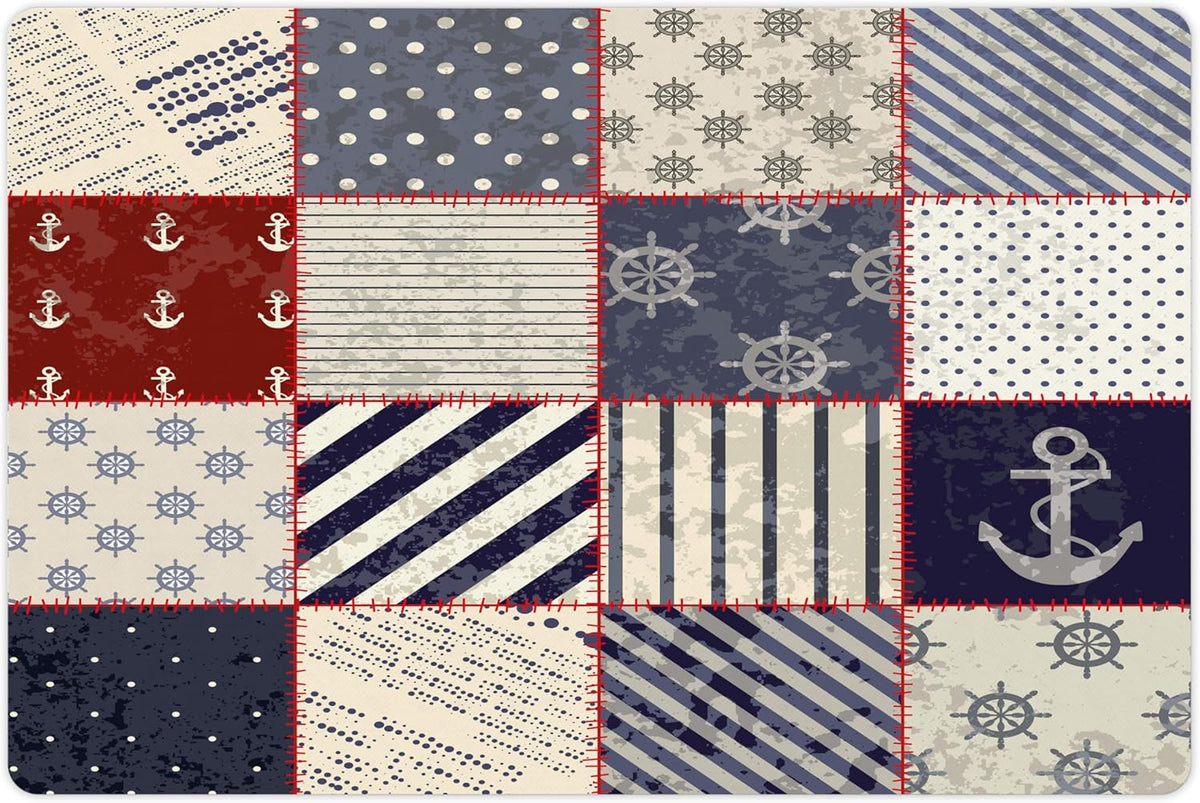 Lunarable Nautical Pet Mat for Food and Water, Maritime and Nautical Life Design with Vintage