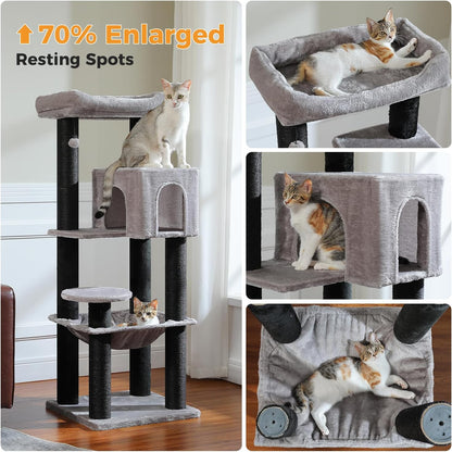 Large Cat Tree with Reinforced Scratching Posts (φ3.1in) for Big Adult Cats 30 lbs, 57.8" Heavy