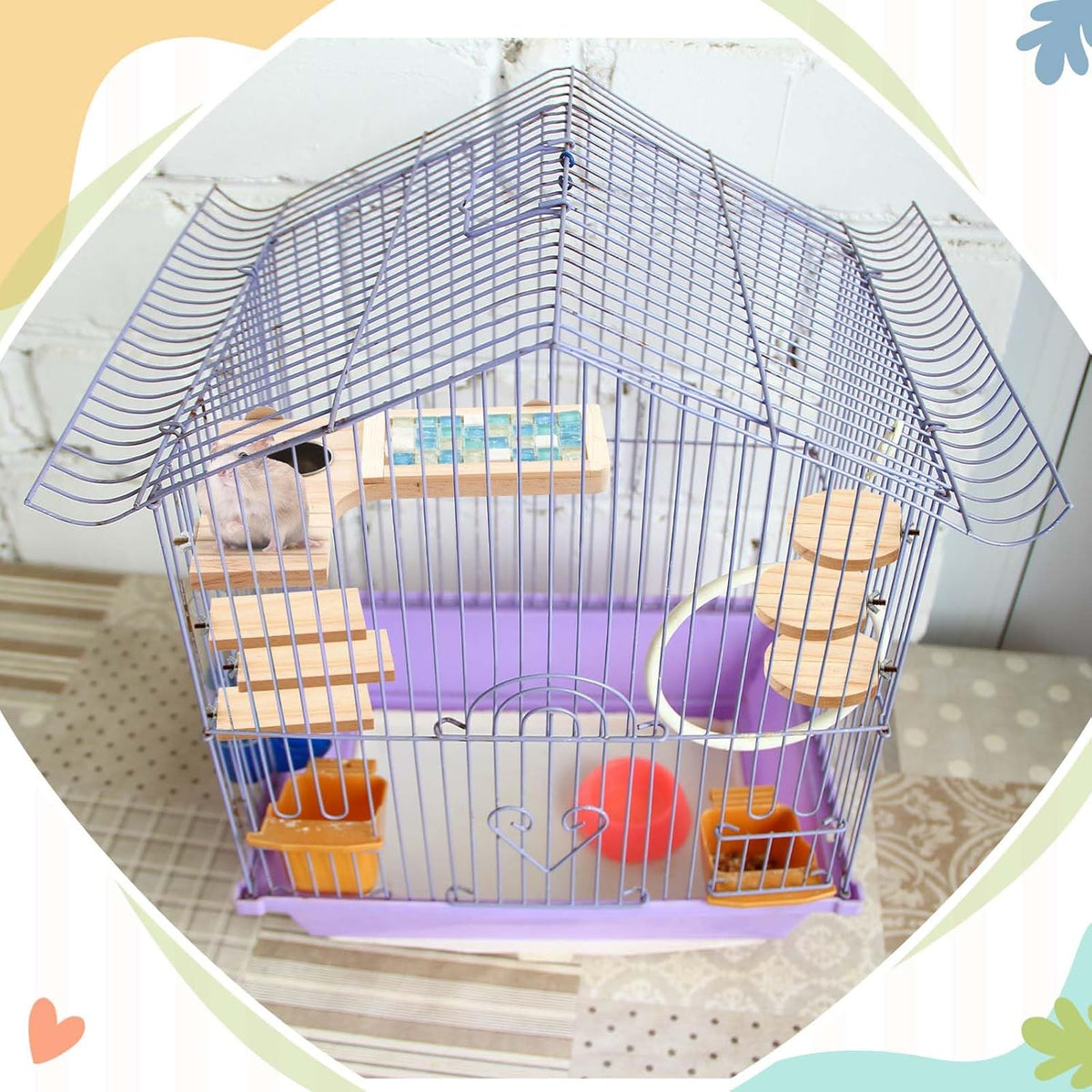 Set of 9 Wooden Hamster Cage Platform Chinchilla Ledges and L Shaped Round Hole Rat Cage