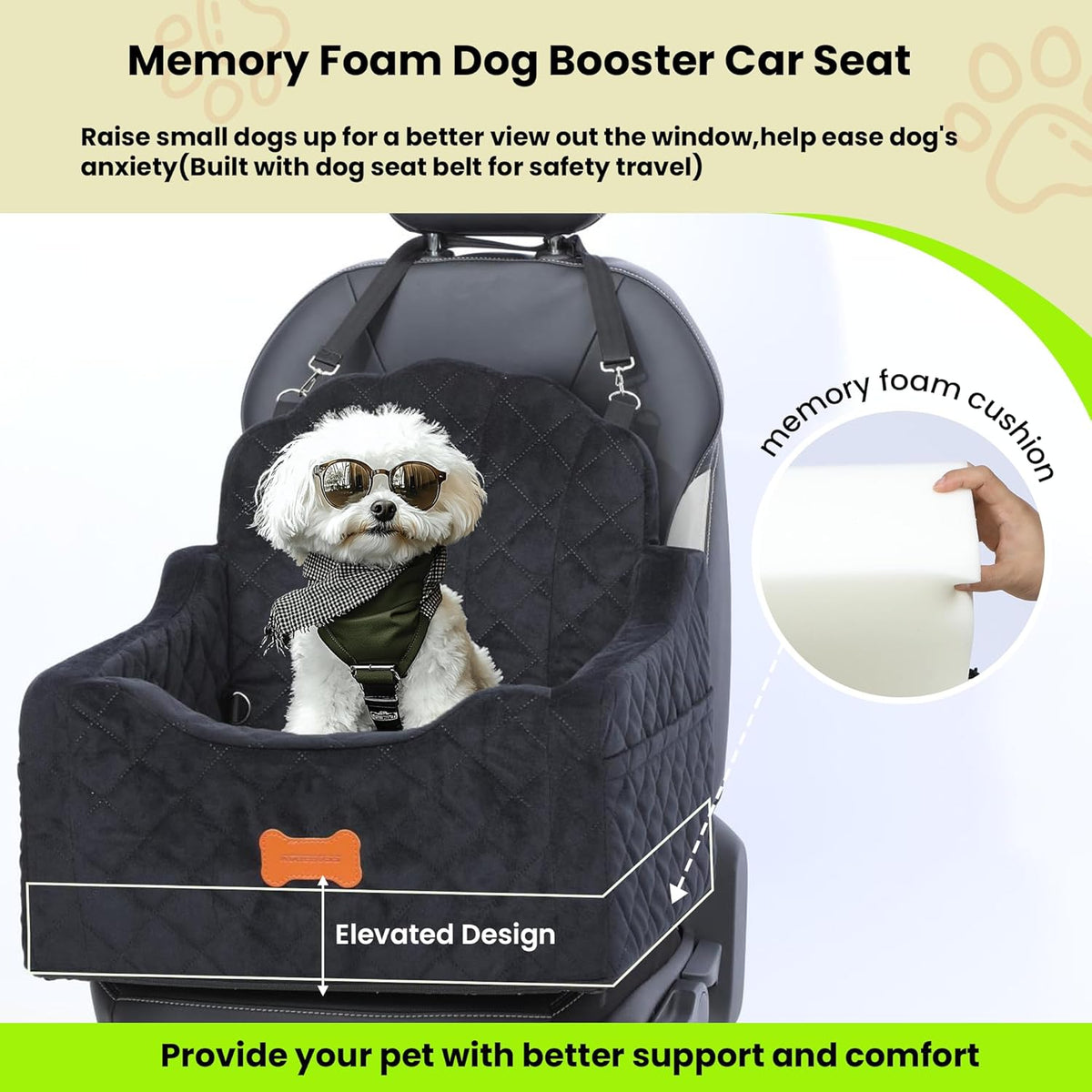 Dog Car Seat for Small Dogs Under 30lbs, Detachable Washable Pet Booster Seat with Safety Belt &